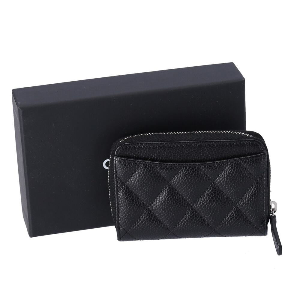 CHANEL Quilted Zip Card Wallet Caviar Leather Black - Picture 2 of 6